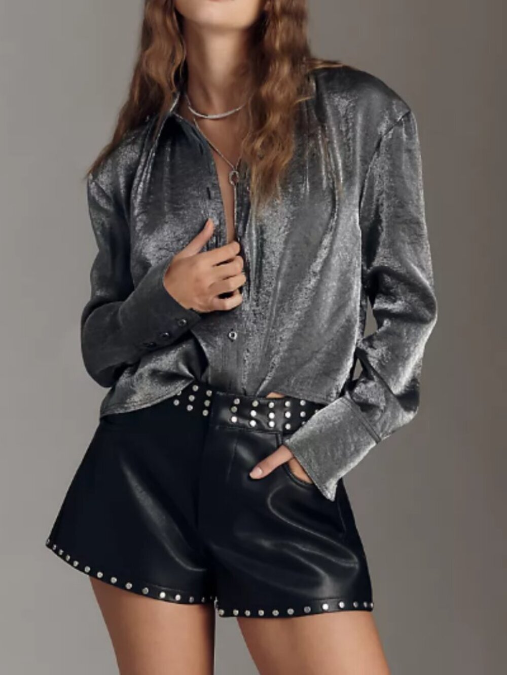 Anthropologie Pilcro Liquid Shine Buttondown Shirt Size S NWT